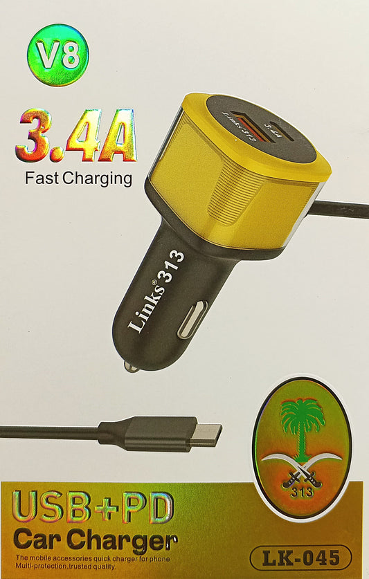 Car Charge Dual Port USB + PD Fast Charging Adapter